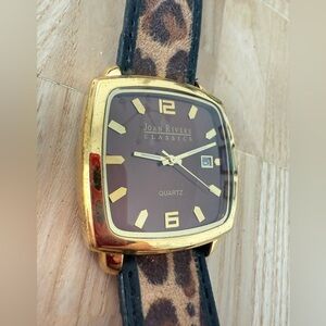 Joan Rivers ladies square gold tone animal print watch NEW BATTERY